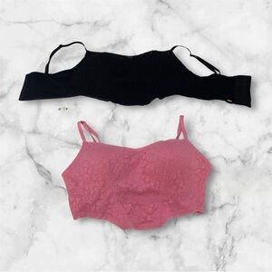 BUNDLES Pink Lace Bralette and Black Strapless Bra Set